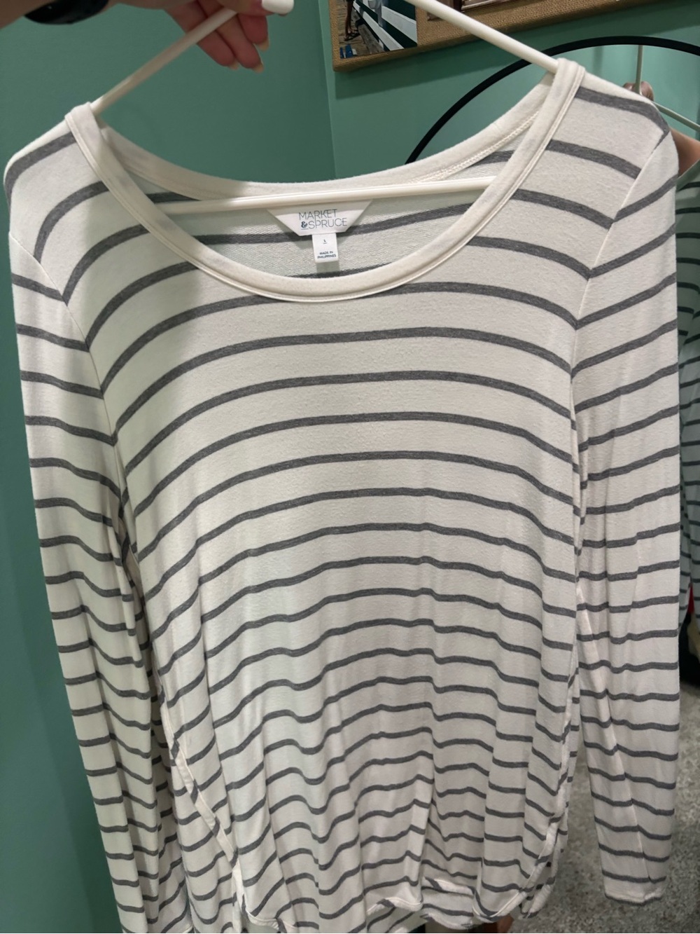 Market & Spruce Cream and Gray Striped Long Sleeve Tee